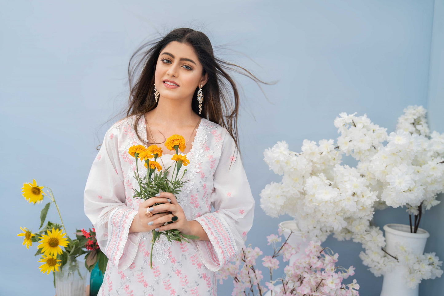 Pink on White Chikankari with Gota Shirt & Dupatta