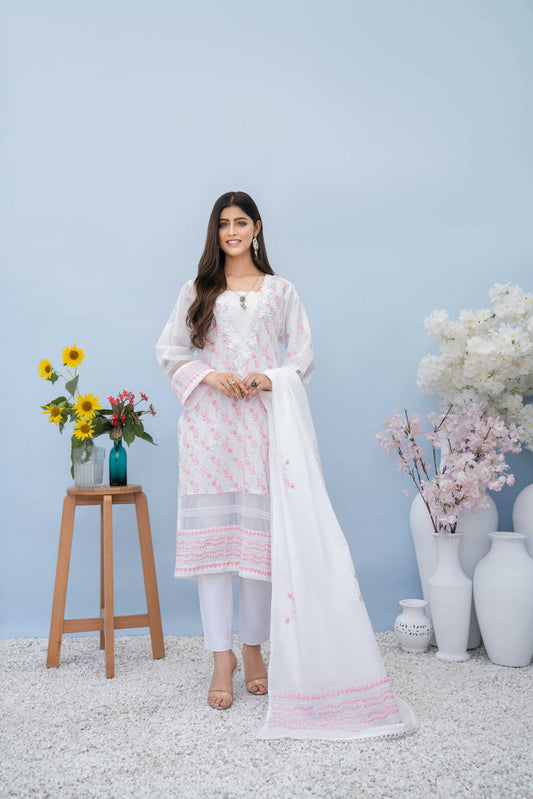 Pink on White Chikankari with Gota Shirt & Dupatta